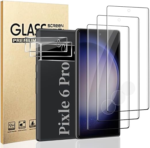 [3 2 Pack] Pixel 6 Pro Screen Protector Tempered Glass   Camera Lens Protector [9H Hardness][Compatible Fingerprint] 3D Curved HD Clear Glass Film for Google Pixel 6 Pro (6.7 Inch)