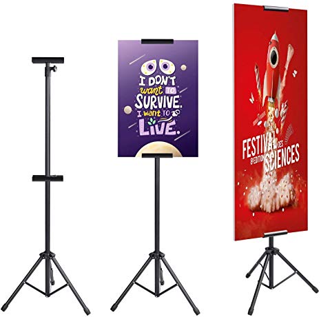 AkTop Heavy Duty Tripod Banner Stand, Adjustable Poster Stand Retractable Height Up to 79.9 inches, Double-Sided Floor Standing Sign Holder for Board Sign Display
