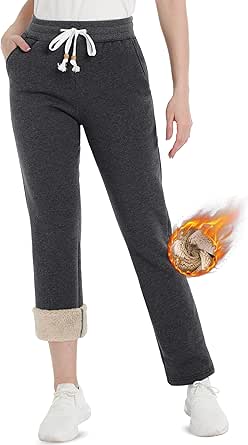 TACVASEN Women's Sherpa Lined Sweatpants Warm Fleece Lined Pants Soft Cotton Winter Thermal Pants with Pockets Athletic