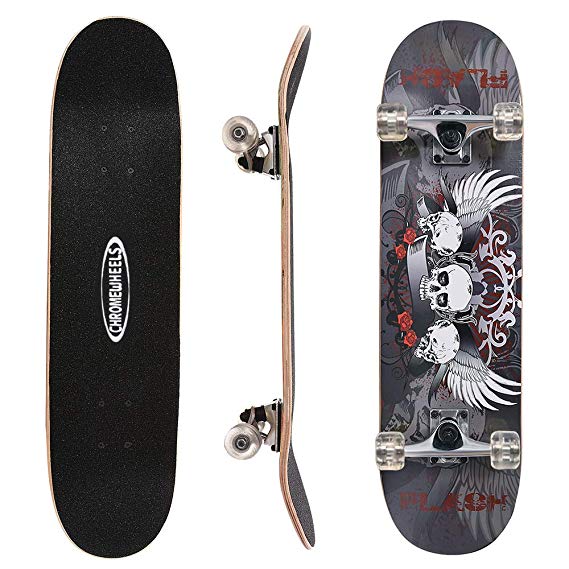 ChromeWheels 31 inch Skateboard Complete Longboard Double Kick Skate Board Cruiser 8 Layer Maple Deck for Extreme Sports and Outdoors