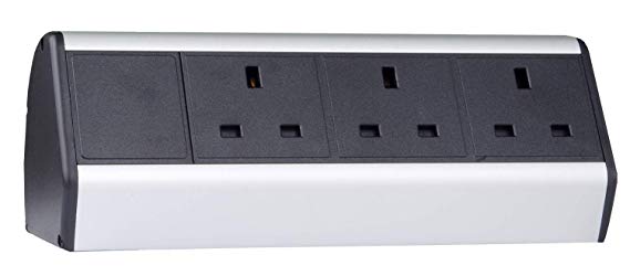 Desktop Power Socket Extension w/Desk Clamp, 3 x UK Sockets, 2m Cable, BS1363A certified