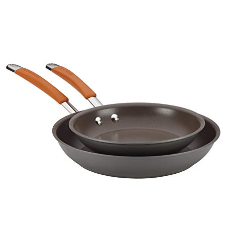 Rachael Ray Cucina Hard-Anodized Aluminum Nonstick Skillet Set, 9.25-Inch and 11.5-Inch, Gray/Pumpkin Orange