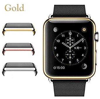 Josi Minea Apple Watch [42mm] Protective Snap-On Gold Case with Built-in Clear Glass Screen Protector - Premium Anti-Scratch & Shockproof Shield Guard Full Cover for Apple Watch - 42mm [ Golden ]