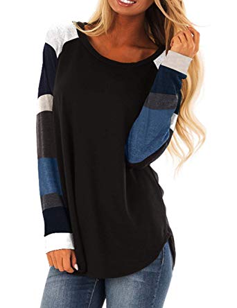 Women's Casual Color Block Long Sleeve Pullover Tops Loose Lightweight Tunic Sweatshirt Tops Shirts