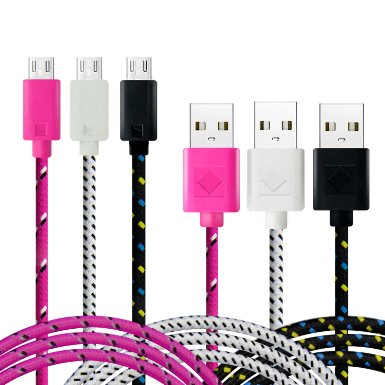Micro USB Cable Aupek 3-packcolorful Nylon Braided 6 Ft Cable High Speed USB 20 A Male to Micro B Connectors for Samsung HTC Nokia Sony LG and Other Android Tablet SmartphoneRoseWhiteBlack