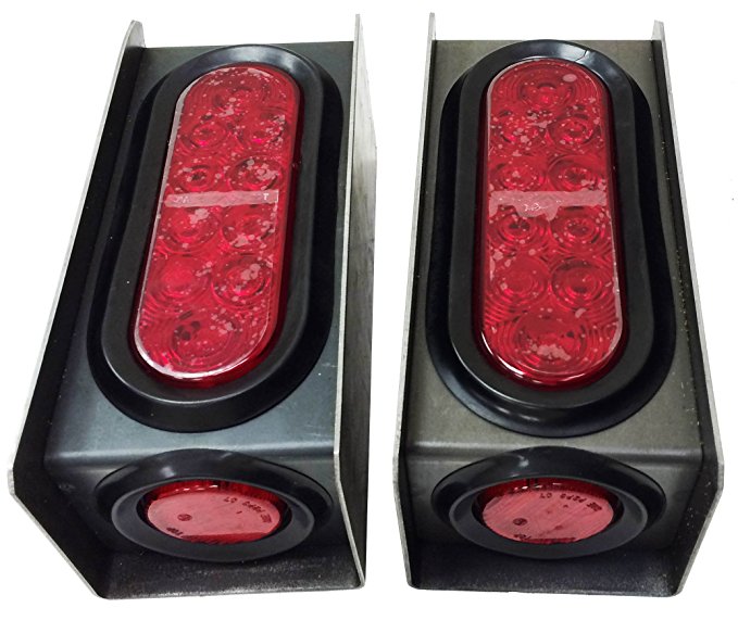 2 Steel Trailer Light Boxes w/6" LED Oval Tail Lights & 2" LED Red Round Side Lights -24013/24001/24004