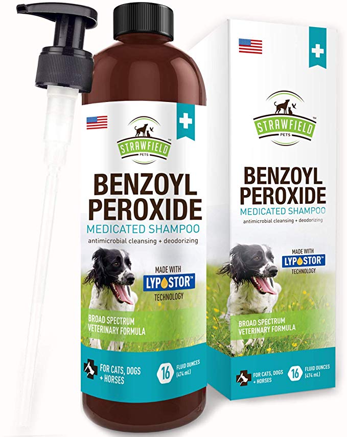 Benzoyl Peroxide Shampoo for Dogs Cats   Sulfur - 16 oz - Medicated Dog Shampoo for Smelly Dogs, Anti Itch Dry Skin Allergy Treatment, Folliculitis, Seborrhea, Dermatitis, Dandruff, Infection, Mange