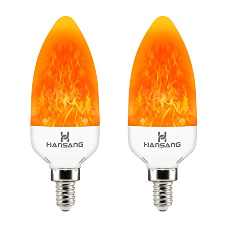 Hansang E12 LED Flame Effect Light Bulb,3 Watt Flickering Fire Bulbs,Creative Decorative Candelabra Bulbs,Emulation Flame Light for Chandelier Decoration,Vintage Lighting 2 Pack