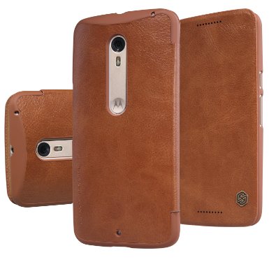 Moto X Pure Edition Case, Suensan Leather Flip Elegance Cover Thin Case for Moto X Style (Xt1570) (Brown)