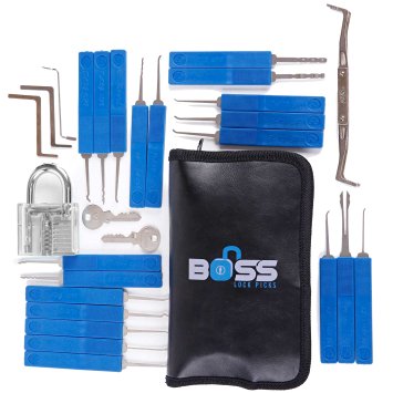 29 Piece Lock Pick Set with Clear Practice Lock and Lock Picking Ebook - Includes Stainless Steel Locksmith Picks, See Through Practice Lock