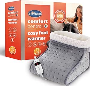 Silentnight Electric Foot Warmer for Cold Feet - Heated Foot Warmer with 3 Heat Settings, Super Soft Teddy Fleece Machine Washable Lining, and Overheat Protection - Warm Cosy Grey