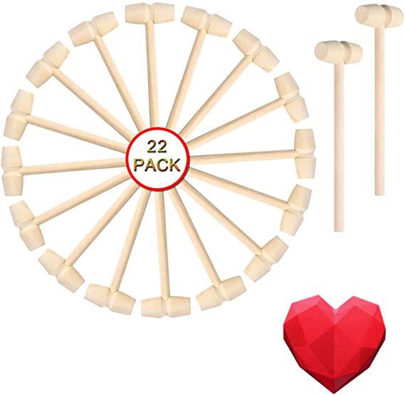 Fvntuey 22 Pieces Mini Wooden Hammers Mallet Pounding Toy Educational Toy for Boys Girls, Breakable Chocolate Heart Tool