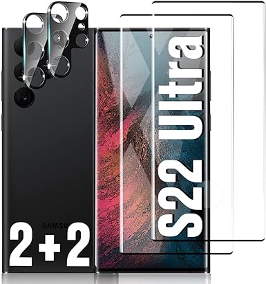 [2 2 Pack] Galaxy S22 Ultra Screen Protector,Camera Lens Film ,Tempered Glass [Fingerprint Compatible] [3D Full Edge Covered] [9H Hardness] [HD Screen] ]Friendly Glass Protector , For Samsung Galaxy S22 Ultra (6.8 Inch)