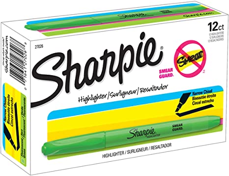 Sharpie Pocket Style Highlighters, Chisel Tip, Fluorescent Green, Box of 12