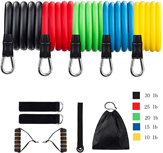 Resistance Bands Set, 11Pack Premium Portable Workout Bands, with Door Anchor, Handles and Ankle Straps - Stackable Use - for Resistance Training, Physical Therapy, Home Workouts, Yoga, Pilates