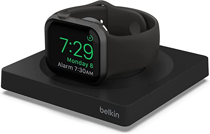 Belkin Apple Watch Charger, MFi Certified Wireless Fast Charging Travel Pad with Nightstand Mode, Minimalist Design and Included USB Type C Cable for Apple Watch Series 7, 6, 5, 4 and More