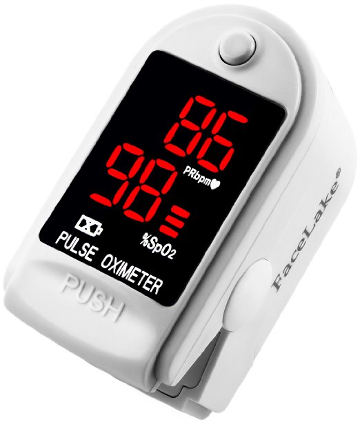 Facelake ® FL400 Pulse Oximeter with Carrying Case, Batteries, Neck/Wrist Cord - White