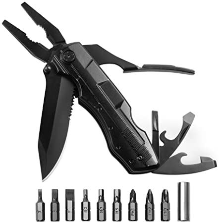 Multitool Pocket Knife 5-in-1 Black Oxide Stainless Steel Multi-Purpose Folding Knives Keychain Plier Kit for Outdoor Survival, Camping, Fishing, Hunting, Hiking