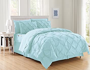 Elegant Comfort Luxury Best, Softest, Coziest 6-Piece Bed-in-a-Bag Comforter Set on Amazon Silky Soft Complete Set Includes Bed Sheet Set with Double Sided Storage Pockets, Twin/Twin XL, Aqua