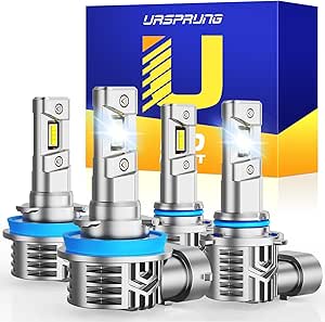 Ursprung 2024 Upgraded H11/H9/H8 9005/HB3 fog Bulbs Combo, 55000LM 800% Brighter 6500K Cool White, 1:1 Mini Size 9005 H11 Hi/Lo Beam Bulbs, Plug and Play, Pack of 4