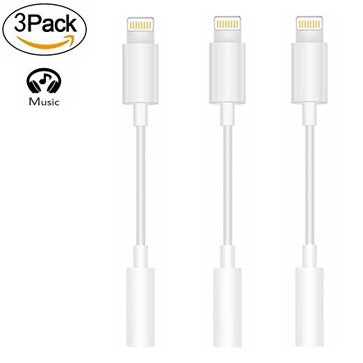 Lightning to 3.5 mm Headphone Jack Adapter,OLINKIT Connector for iPhone 7/7 plus, Support for Music Control & Calling Function (Supports iOS 10.3 White-3PACK)