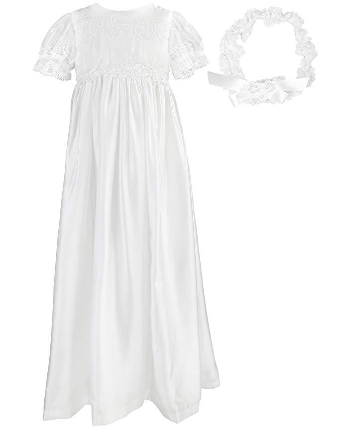 NIMBLE Baby Girls Baptism Christening Embroidered Gown with Headband for 0-12 Months