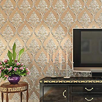 Blooming Wall Textured Damasks Wallpaper Wall Paper Wall Mural for Livingroom Bedroom Kitchen, 20.8 In32.8 Ft=57 Sq Ft/Roll (Champagne Yellow)