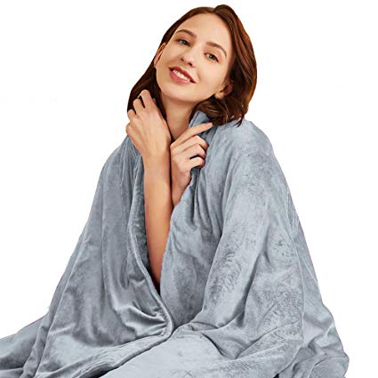 Hiseeme Fleece Weighted Blanket (17 lbs, 48''x72'', Twin Size) Durability & Silky Comfort Blanket for Adult - Grey
