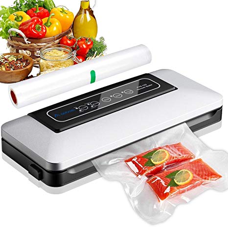 Aobosi Vacuum Sealer/5 in 1 Automatic Food Sealer Machine for Food Saver and Preservation with Dry&Moist Modes for Sous Vide,Led Indicator Lights& Started Kit of Rolls&Hose for Home&Commercial Use