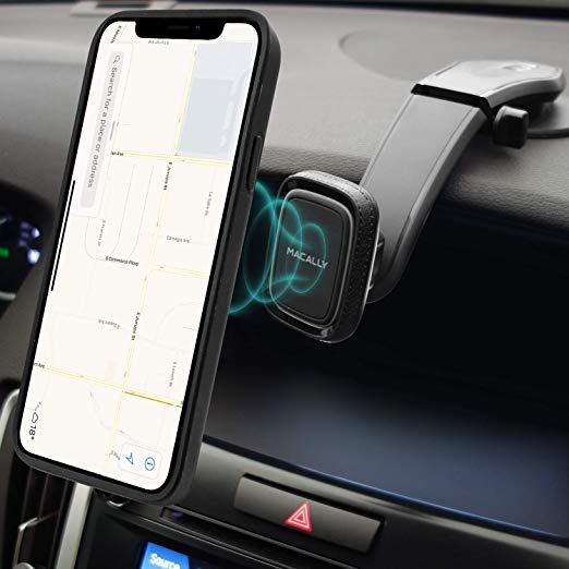Magnetic Phone Car Mount, Macally Car Phone Mount Holder for Dashboard with Strong Magnet Phone Holder Fits iPhone 11 Pro Xs Max XR X 8 7 6S 6 Plus and Most Smartphones - Black