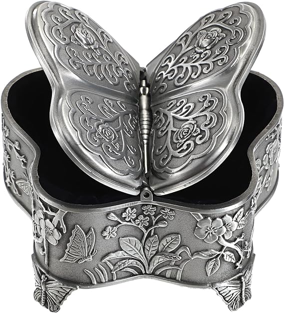 Hipiwe Vintage Metal Jewelry Box Butterfly Shape Trinket Box Decorative Metal Box Small Jewelry Storage Box for Rings Necklaces Earrings Organizer Keepsakes Box Gift for Women & Girls