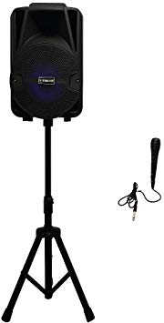 Fisher FBX816SM 8-Inch Portable Wireless Karaoke Speaker System with Wired Microphone, Tripod Speaker Stand and Remote Control, Bundle