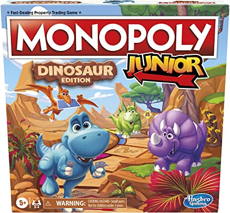 Hasbro Gaming Monopoly Junior: Dinosaur Edition Board Game for 2-4 Players, Fun Indoor Games for Kids Ages 5 and Up, Dinosaur Theme (Amazon Exclusive)