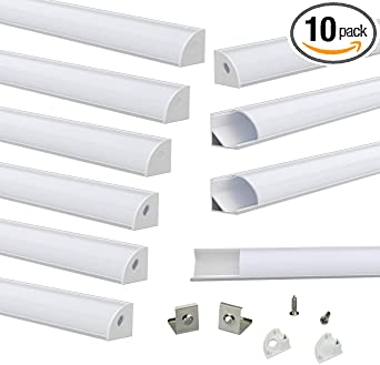 Muzata 10Pack 6.6FT/2M V-Shape LED Channel System with Milky White Cover Frosted, Aluminum Extrusion Profile Housing Track for 3528,5050,5630 Strip Tape Lights V1SW 2M WW,LV1 LW1 L2M