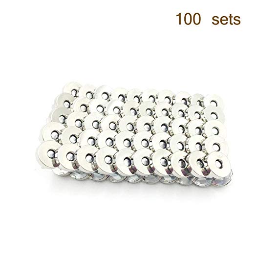 100 Sets Silver Tone Magnetic Buttons Purse Snap Clasps/Closure Purse Handbag 18mm (18mm-100)