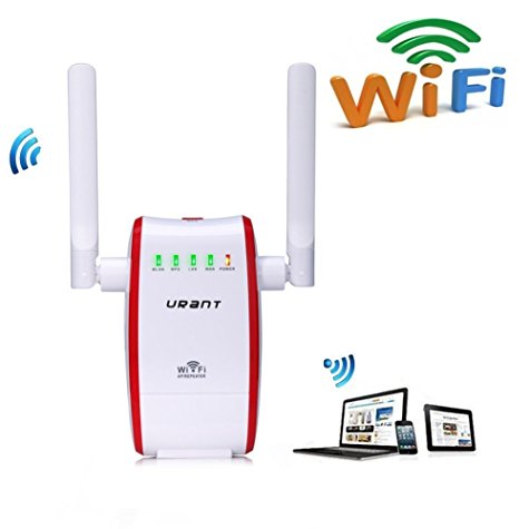 Wireless Router,URANT 300Mbps Wifi Router Network Extender Dual Band Long Range Amplifier AP/ Router/ Repeater Modes Signal Booster Complies with IEEE802.11n/b/g Dual Antenna Under 2.4GHz -Red