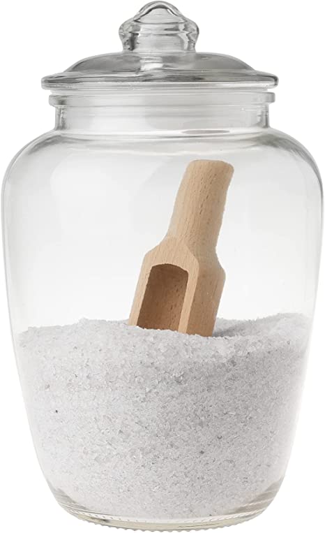 Glass Bath Salt Jar with Wooden Scoop for Bath Salt, Bath Salt Container With Airtight Lid Holds 74 oz of Bath Salt Epsom Salt, Laundry, Flour Multi Use
