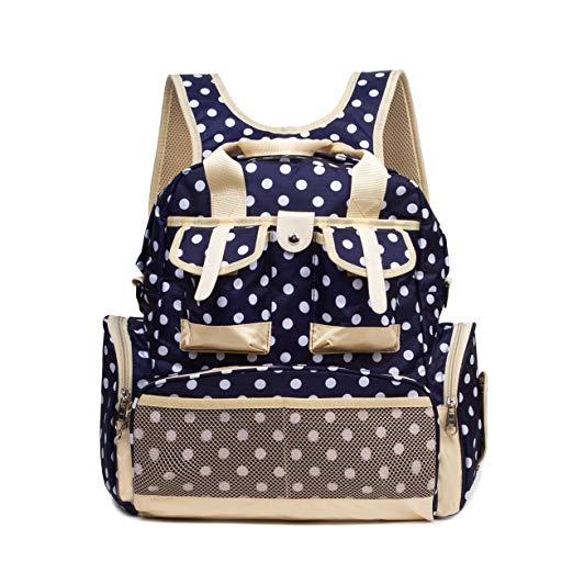Multifunction Polka Dots Baby Boom Backpack Diaper Bag Waterproof Fabric Nappy Baby Diaper Bag,Baby Travel Backpack Shoulder Bag Fit Stroller Changing Pad Diaper Bag Tote Bag for Mummy and Dad,Blue