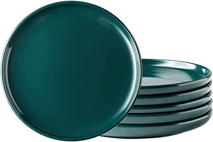 AmorArc Ceramic Dinner Plates Set of 6,10.5 inch Stoneware plates for Kitchen, Dinnerware Dishes set- Microwave,Dishwasher Safe,Scratch Resistant-Blackish Green