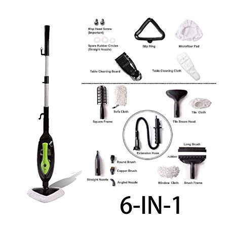 KSG SKG Steam Mops Multi-Function Floor Steamer Electric Steam Cleaner 1500W Powerful Non-Chemical 212F Hot (6-in-1 Accessories & 3 Microfiber Pads Included)