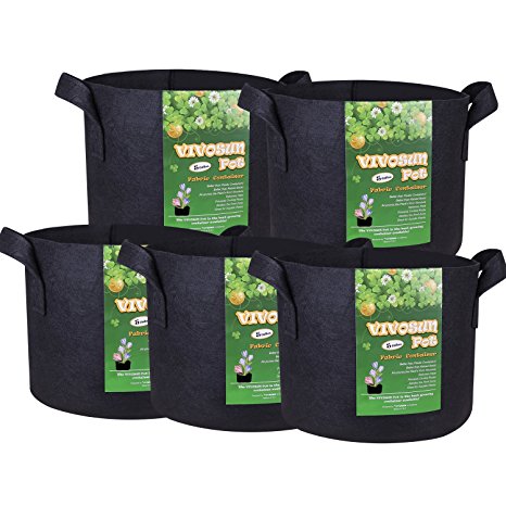 VIVOSUN 5-Pack 5 Gallons Heavy Duty Thickened Nonwoven Fabric Pots Grow Bags with Handles
