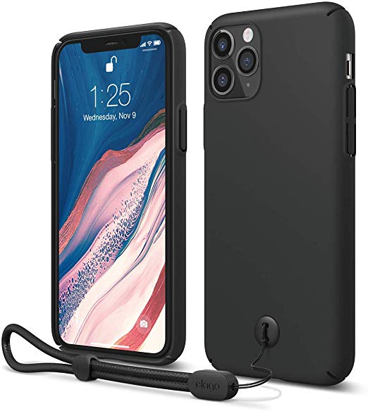 elago iPhone 11 Pro Slim Fit Strap Case 5.8" |Black| - Slim, Light, Simple Design, Matte Coating, Anti-Slip, Raised Lip, Attachable Strap and Button, Fit Tested [Made in Korea]