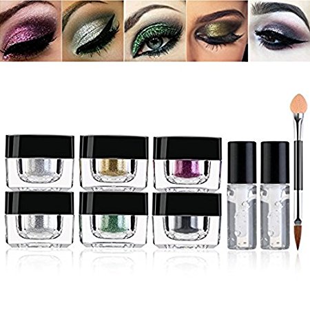RUIMIO Glitter Powder 6 Colors with Glitter Fix Gel and Brush for Eyeshadow, Makeup, Nail Art
