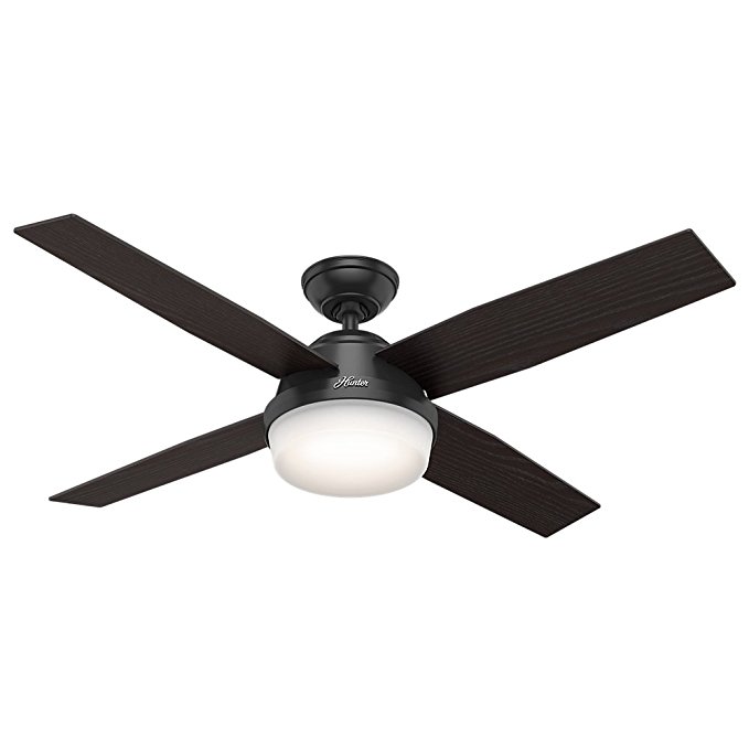 Hunter 59251 Contemporary Dempsey Damp Matte Black Ceiling Fan With Light & Remote, 52"