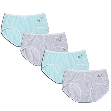 WoFee Young Girls' 100% Cotton Menstrual Period Anti-penetration Pants Pack of 4