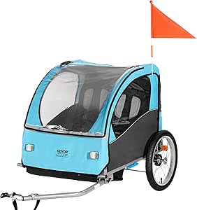 VEVOR Bike Trailer for Toddlers, Kids, Single and Double Seat, Supports up to 60/110 lbs, Tow Behind Foldable Child Bicycle Trailer with Universal Bicycle Coupler, Canopy Carrier with Strong Frame