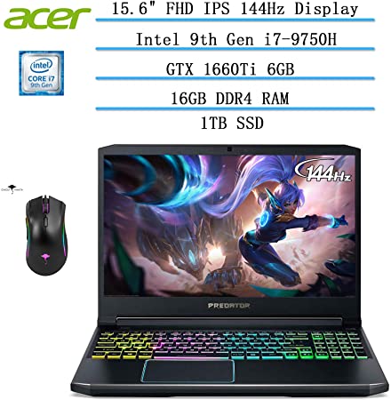 2020 Acer Predator Helios 300 15.6” FHD Gaming Laptop, GeForce GTX 1660 Ti, Intel Core i7-9750H (up to 4.50 GHz,Beat i7-8700), 16GB DDR4, 1TB SSD, HDMI USB-C, Windows 10 w/Ghost Manta Gaming Mouse