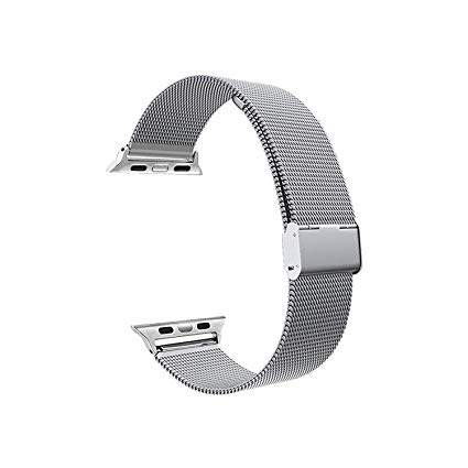 LUNANI Compatible for Apple Watch Band 42mm 44mm, Stainless Steel Mesh Sport Wristband Loop with Adjustable Magnet Clasp for iWatch Series 1 2 3 4, Silver
