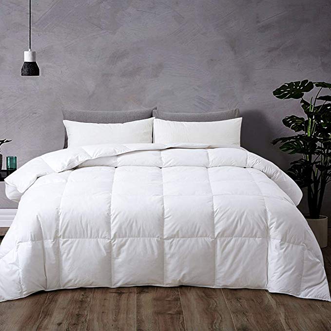 Airytex Goose Duck White Down Feather Comforter-Duvet Insert-Quilted Comforter with Corner Tabs -100% Cotton- Warm Fluffy Hypoallergenic for All Season （Cal-King 104x96 inches