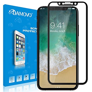 AMOVO iPhone X Screen Protector [Case Friendly] [Full Coverage] HD 0.20mm iPhone X Tempered Glass Screen Protector (Black)